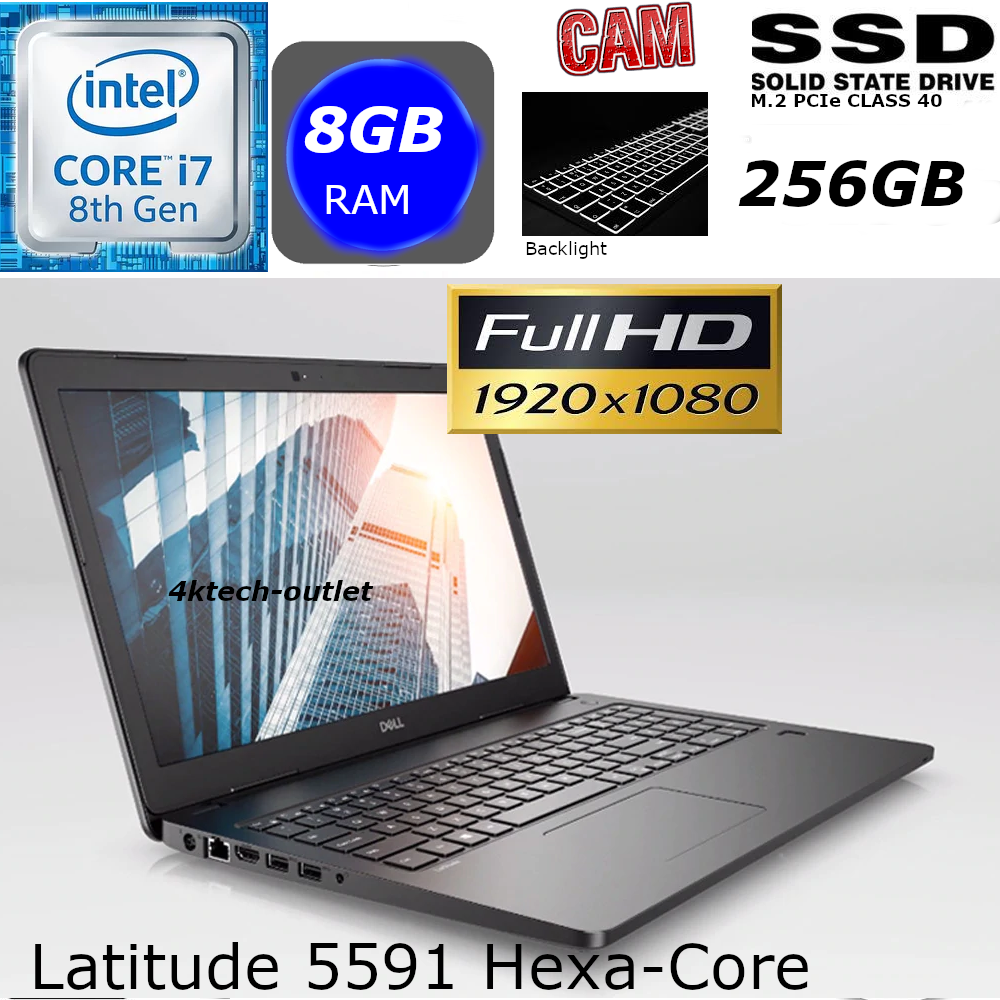 Dell latitude 5000 5591 i7-8850H 8GB 256GB SSD HD 15.6' FHD CAM W10 PR0 1YR WTY