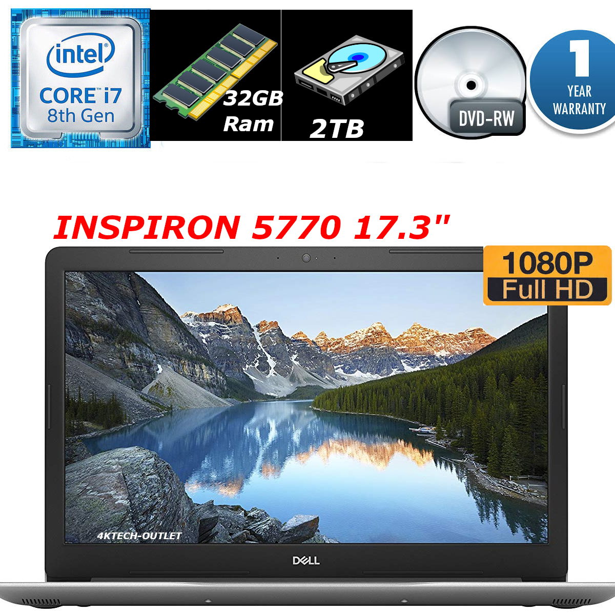 Dell Inspiron 5000 5770 17.3" i7-8550U Quad-Core/1080P/32GB/2TB/Baklit 1YR WTY