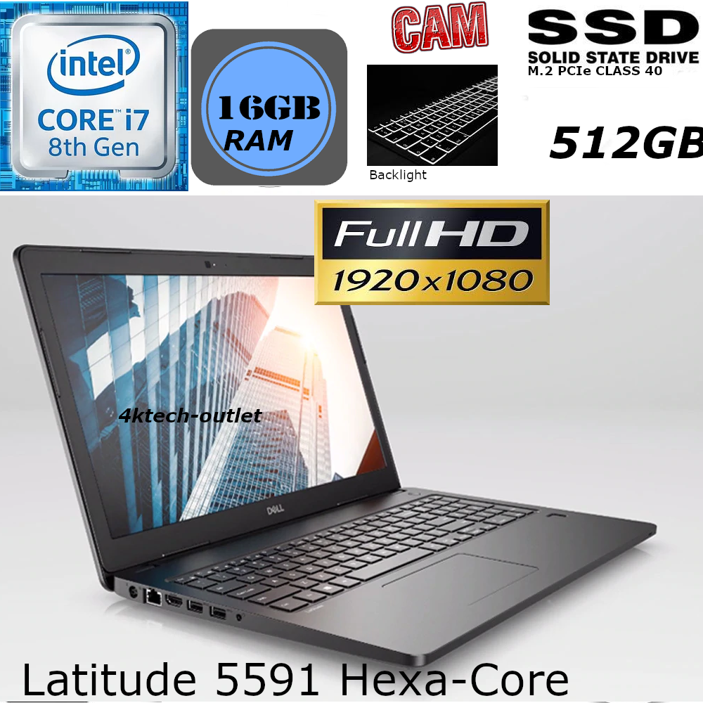 Dell latitude 5591 i7-8850H 16GB 512GB SSD HD 15.6' FHD CAM BACKLIT W10 P 1Y WTY