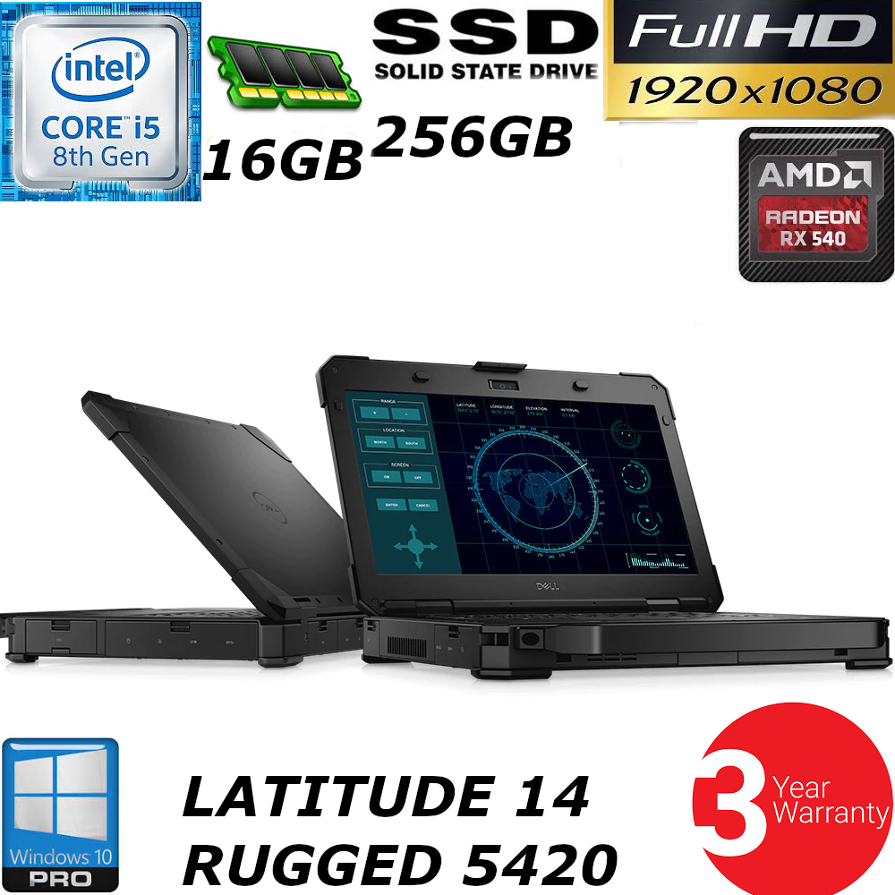 Dell Latitude 14 Rugged 5420 ATG i5-8350U 1080P 256GB SSD HD 16GB AMD RX450 5414