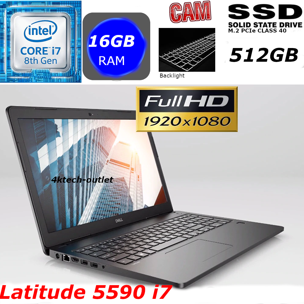 Dell latitude 15 5000 5590 i7-8650u 16GB 512GB SSD HD 15.6' FHD W10 PR 1YR+ WTY