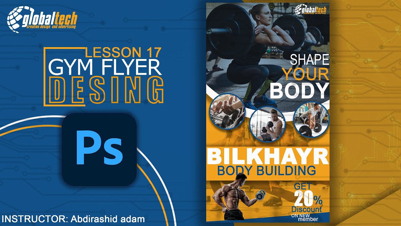 Sida loo Sameeyo Gym Flyer Design Qurux Badan (Graphic Design Tutorials Lesson 17)