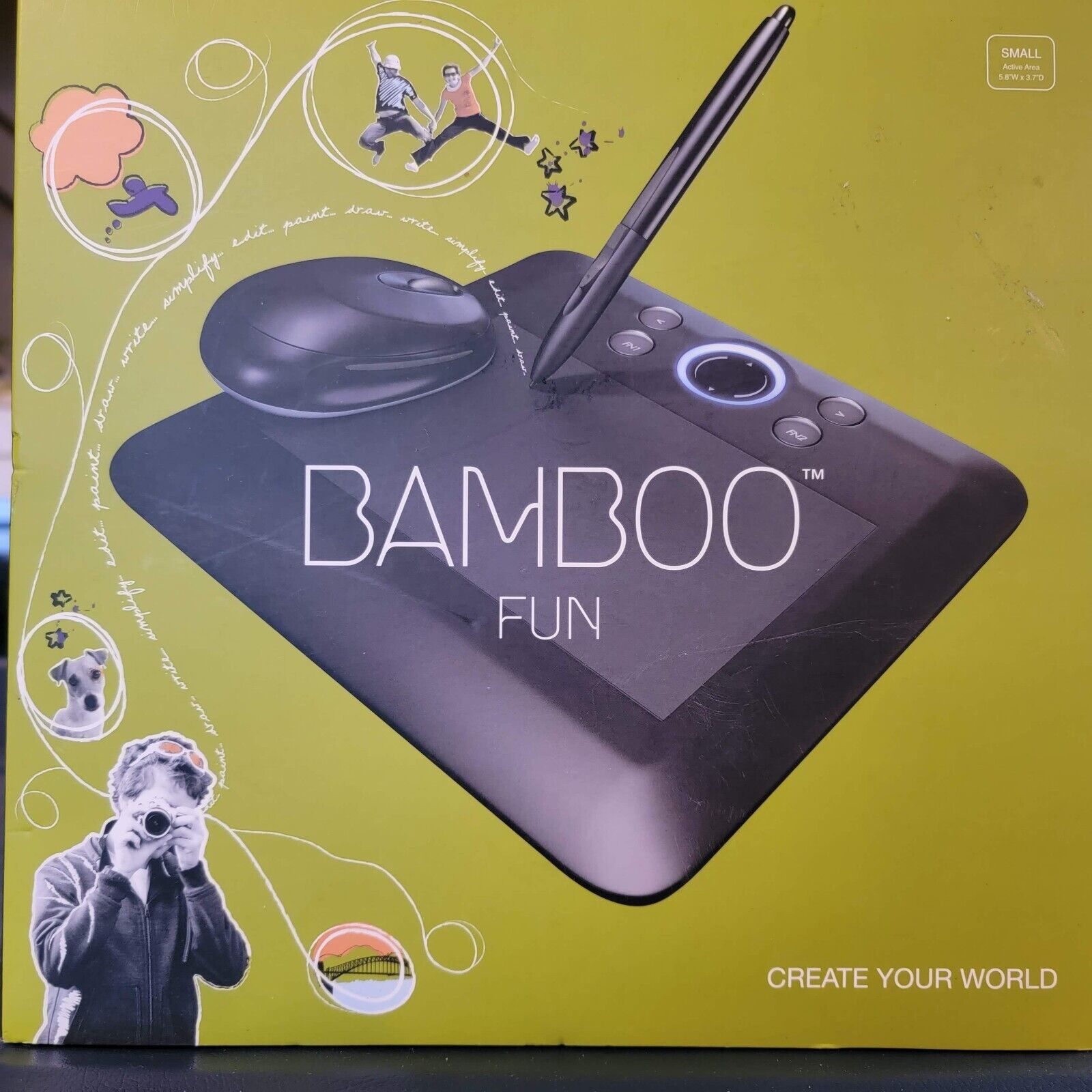 Wacom Bamboo Fun CTE450K USB Drawing Tablet With Pen & Mouse Black In Box